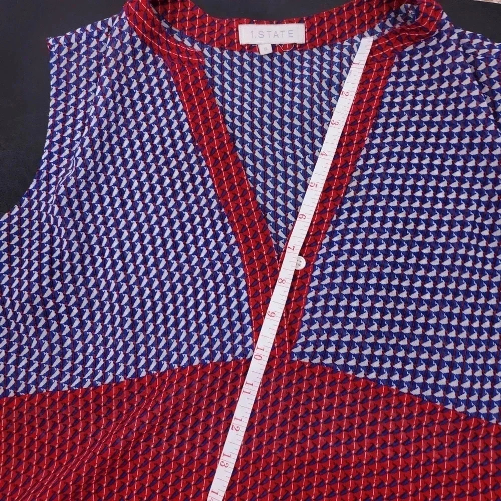 1. State Blue/ Red GeoSheer Printed Blouse size S - Picture 5 of 8